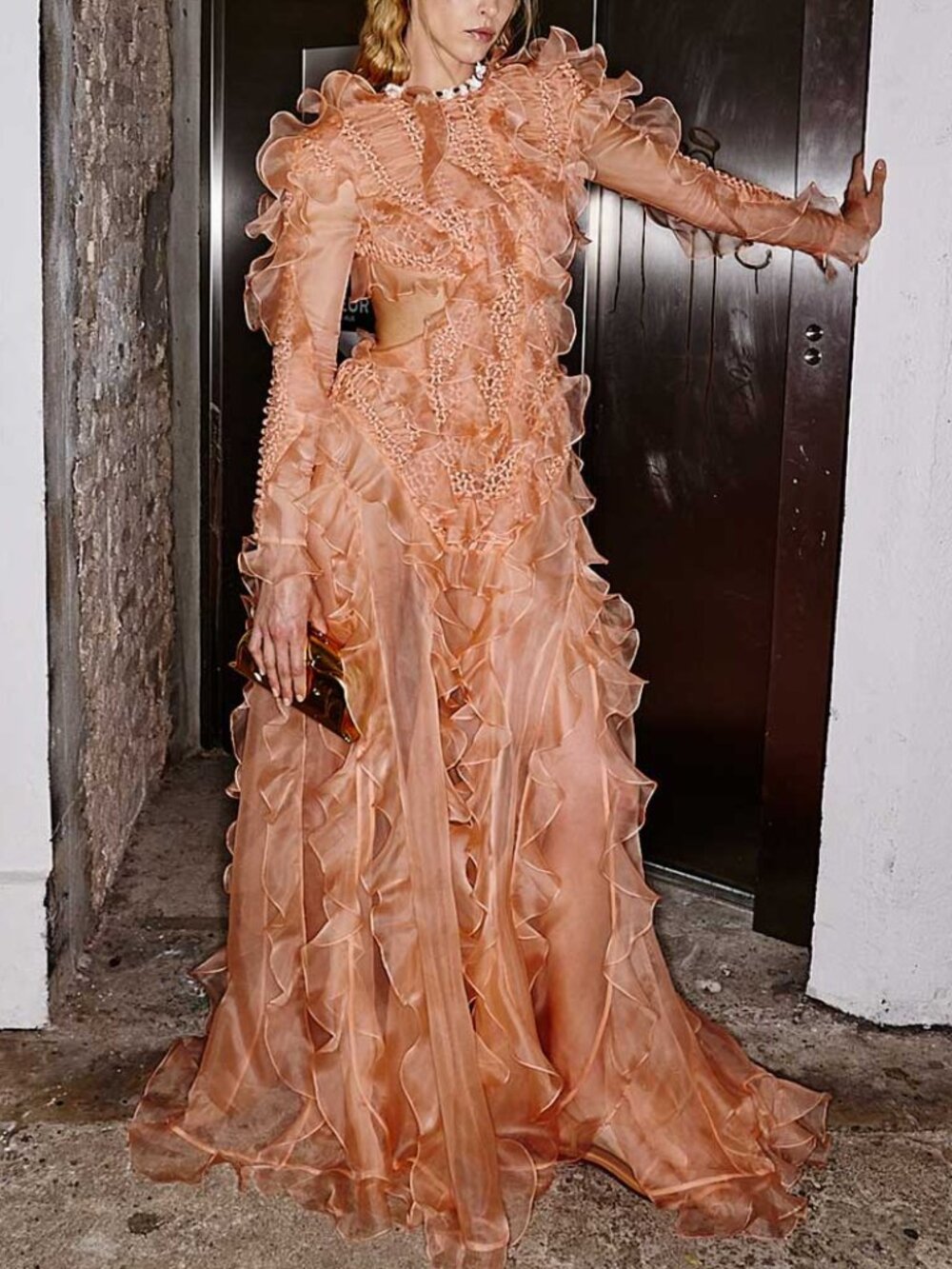 Zimmermann Balance Braided Silk Organza Maxi Dress Peach AU 0P US 2P NEW NWT